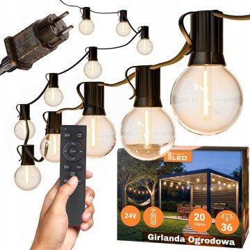 LED dimeriuojama lauko dekoratyvinė girlianda 36xE12/1W/24/230V 22,35 m IP65 juoda + su nuotoliniu pultu