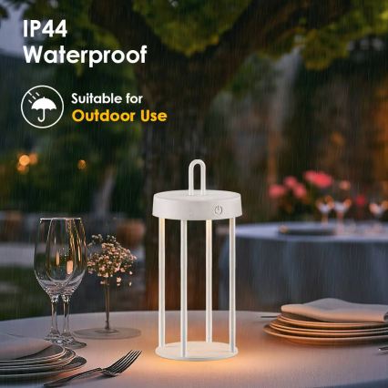Reguliuojamo ryškumo lauko įkraunama jutiklinė stalinė lempa GENTLE LED/1,5W/3,7V 3000 mAh IP44 balta