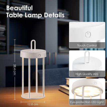 Reguliuojamo ryškumo lauko įkraunama jutiklinė stalinė lempa GENTLE LED/1,5W/3,7V 3000 mAh IP44 balta
