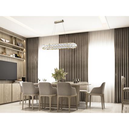 Reguliuojamas LED krištolinis pakabinamas šviestuvas ant troselio ENRIQUE LED/50W//230V 3000-6000K + nuotolinis valdymas