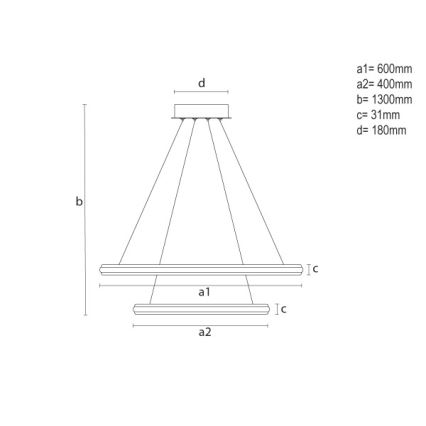 Dimeriuojama LED liustra ant troselio, LED/90W/230V, 3000-6500K, skersmuo 60 cm + nuotolinis valdymas