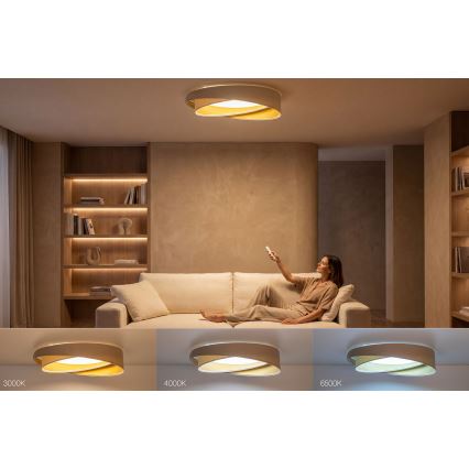 Reguliuojamas LED lubų šviestuvas SMART GALAXY MODERN LED/24W/230V 3000-6500K Ø 55 cm smėlio/balta/auksinė + nuotolinis pultas