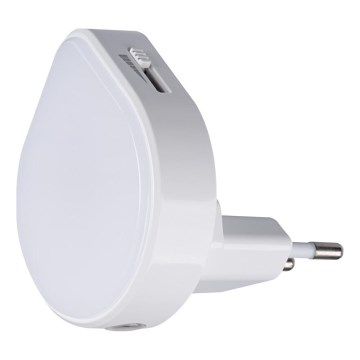LED dimeriuojamas orientacinis šviestuvas su sutemų jutikliu į lizdą ULOV LED/0,5W/230V baltas
