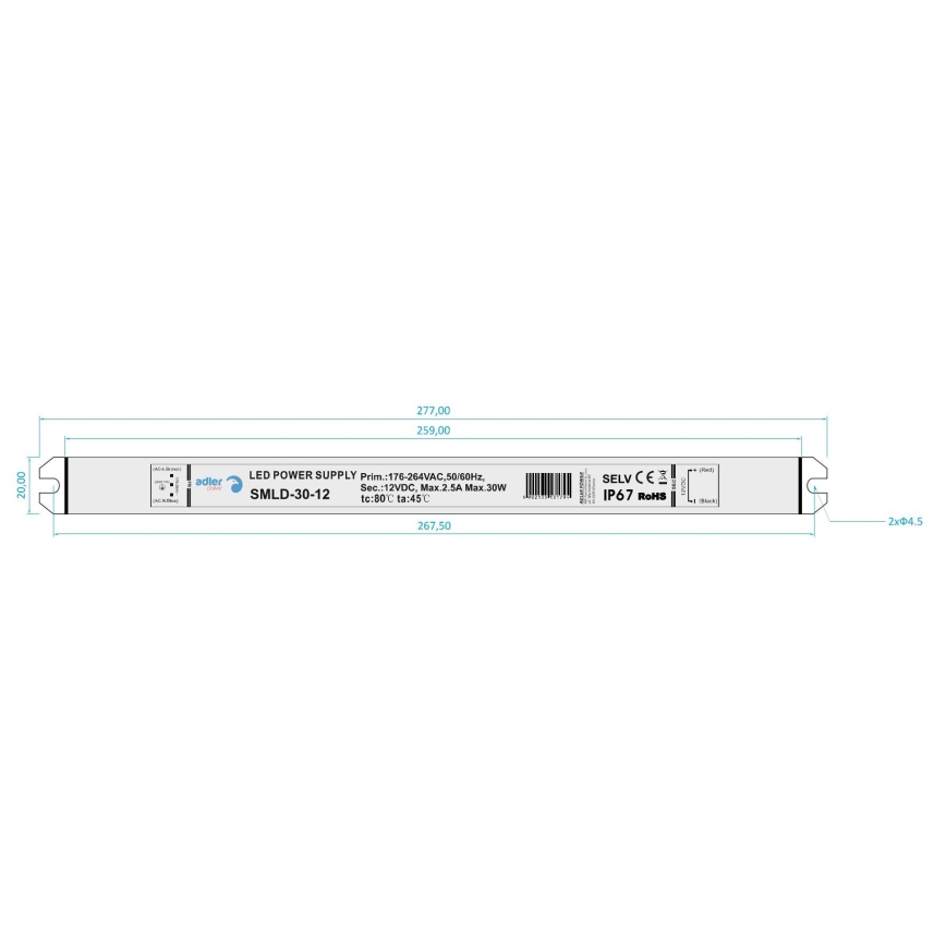 LED Elektroninis transformatorius DRIVER 30W/230V/12V IP67