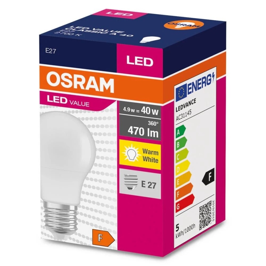 LED elektros lemputė A40 E14/4,9W/230V 2700K - Osram