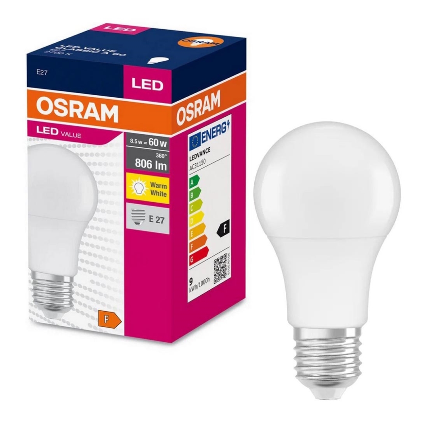 LED elektros lemputė A60 E27/8,5W/230V 2700K - Osram