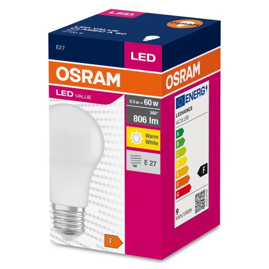 LED elektros lemputė A60 E27/8,5W/230V 2700K - Osram