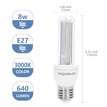 LED elektros lemputė B5 E27/8W/230V 3000K - Aigostar