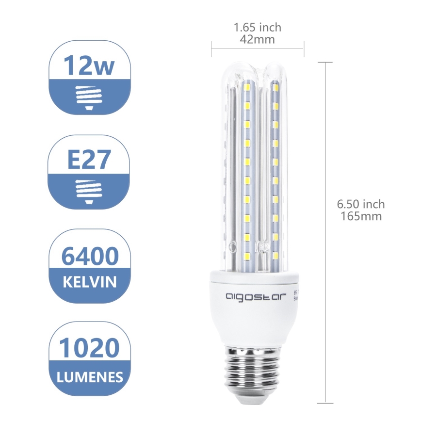 LED elektros lemputė E27/12W/230V 6500K - Aigostar