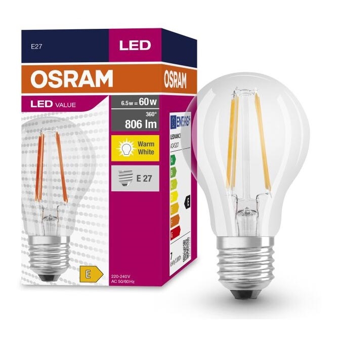 LED elektros lemputė FILAMENT A60 E27/6,5W/230V 2700K - Osram