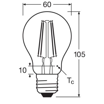LED elektros lemputė FILAMENT A60 E27/6,5W/230V 2700K - Osram