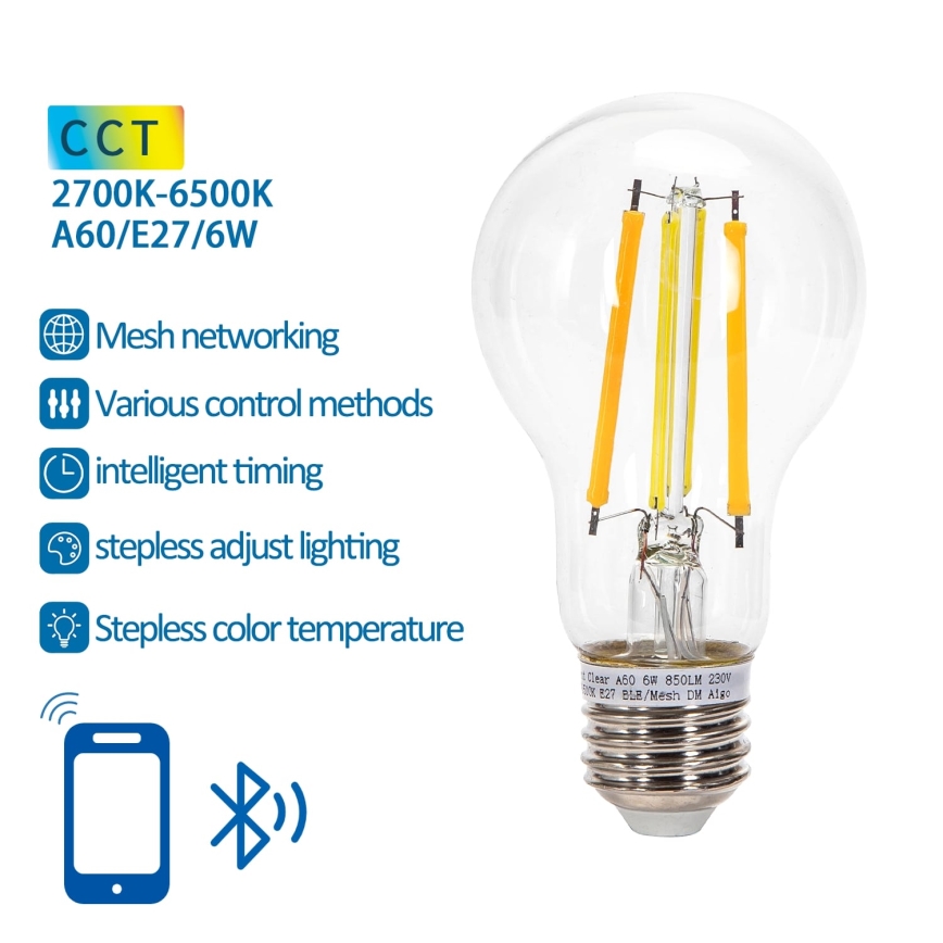 LED pritemdoma elektros lemputė FILAMENT MESH Išmanus A60 E27/6W/230V 2700-6500K - Aigostar