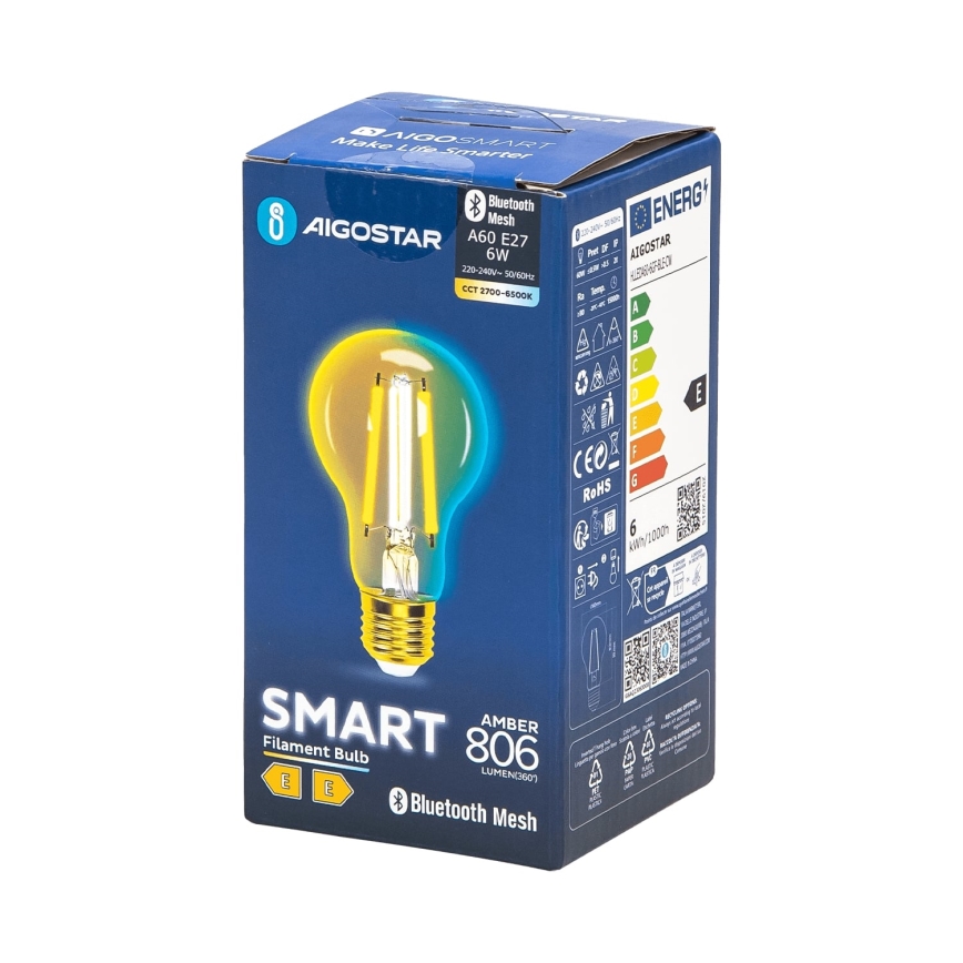 LED pritemdoma elektros lemputė FILAMENT MESH Išmanus A60 E27/6W/230V 2700-6500K - Aigostar