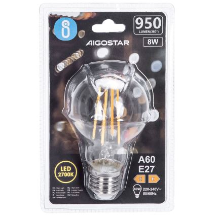 LED elektros lemputė FILAMENT A60 E27/8W/230V 2700K - Aigostar