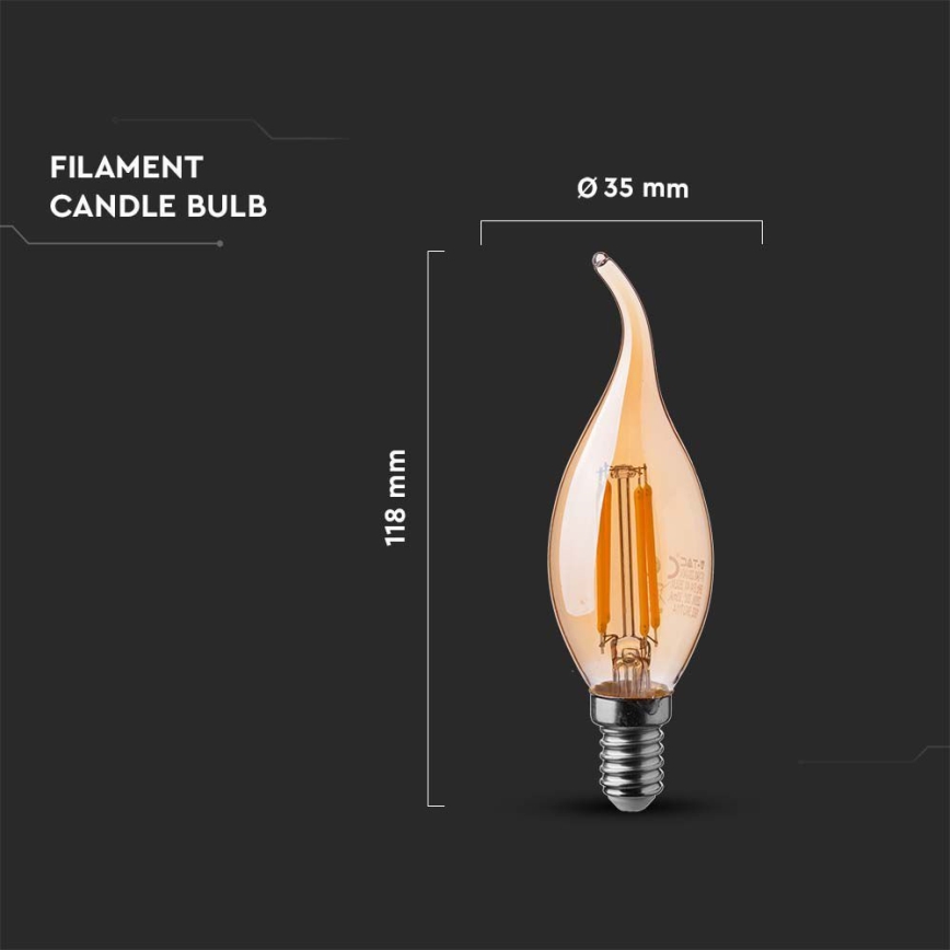 LED elektros lemputė FILAMENT AMBER E14/4W/230V 2200K