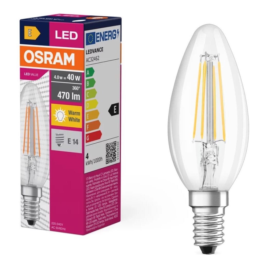 LED elektros lemputė FILAMENT B40 E14/4W/230V 2700K - Osram