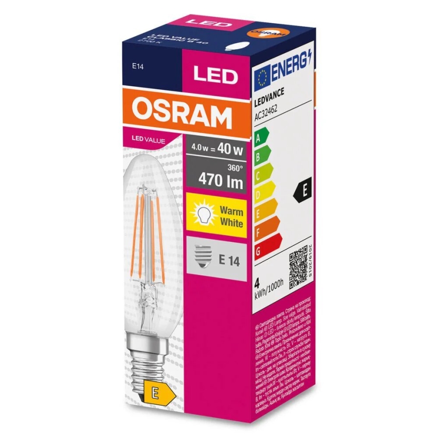LED elektros lemputė FILAMENT B40 E14/4W/230V 2700K - Osram