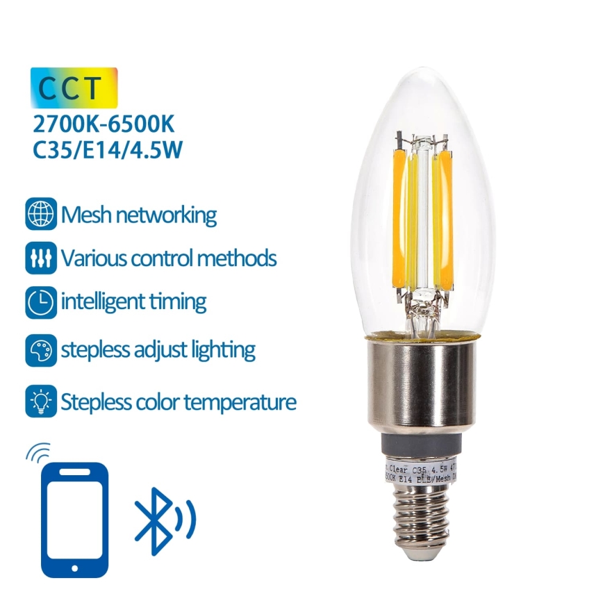 LED pritemdoma elektros lemputė FILAMENT MESH Išmanus C35 E14/4,5W/230V 2700-6500K - Aigostar