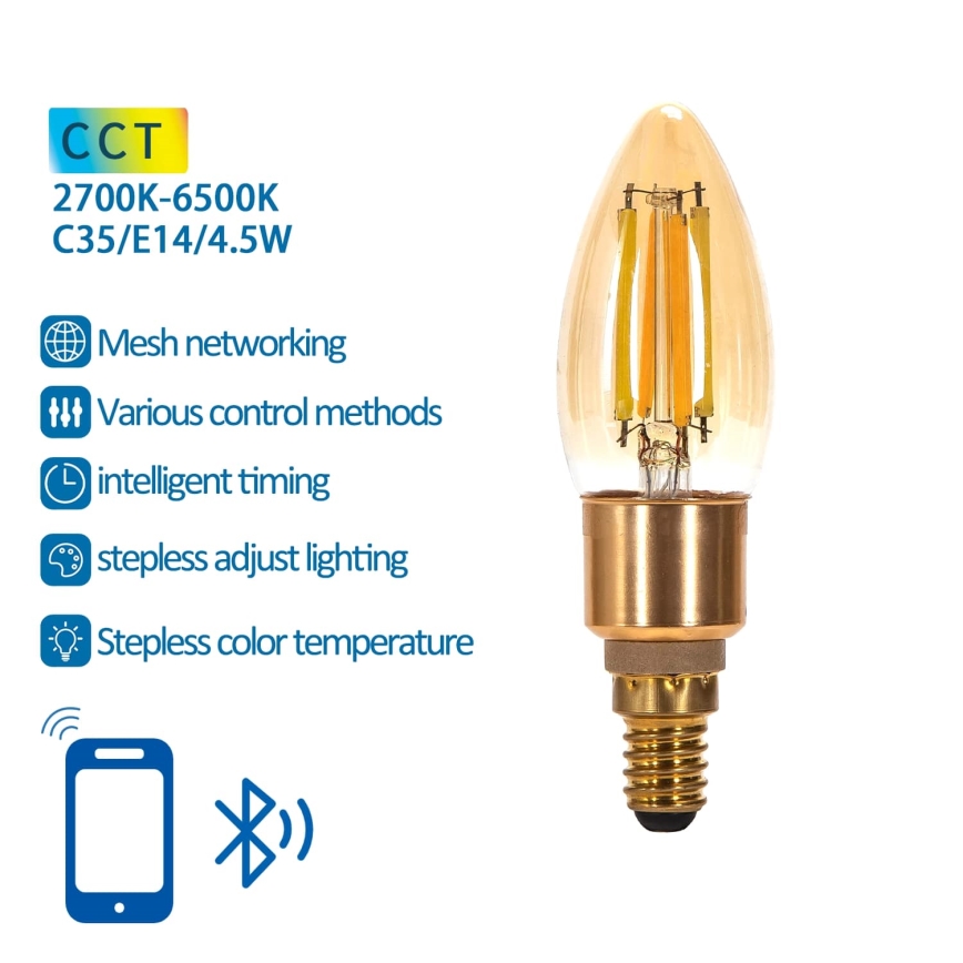 LED pritemdoma elektros lemputė FILAMENT MESH Išmanus C35 E14/4,5W/230V 2700-6500K - Aigostar
