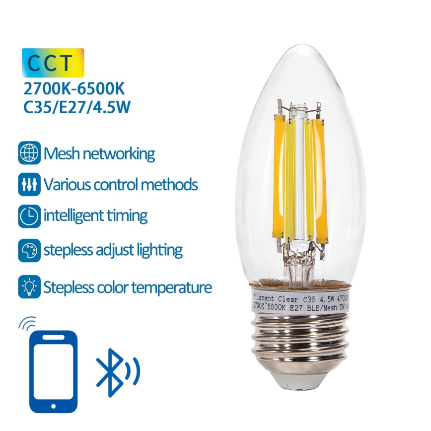 LED pritemdoma elektros lemputė FILAMENT MESH Išmanus C35 E27/4,5W/230V 2700-6500K - Aigostar