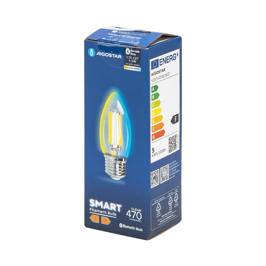 LED pritemdoma elektros lemputė FILAMENT MESH Išmanus C35 E27/4,5W/230V 2700-6500K - Aigostar
