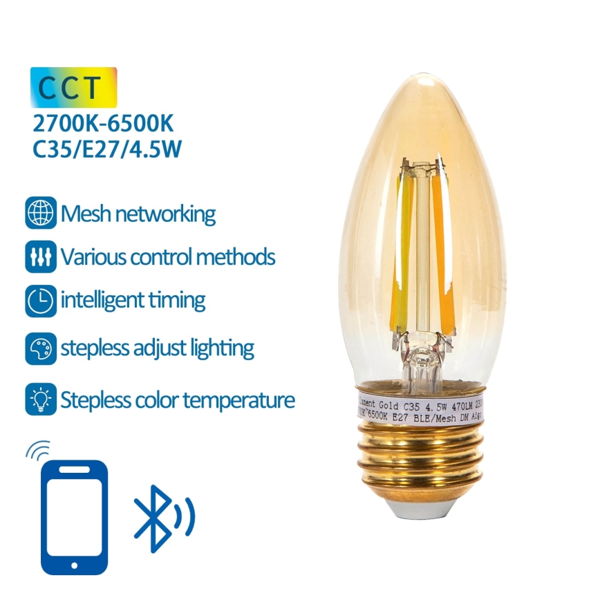 LED pritemdoma elektros lemputė FILAMENT MESH Išmanus C35 E27/4,5W/230V 2700-6500K - Aigostar