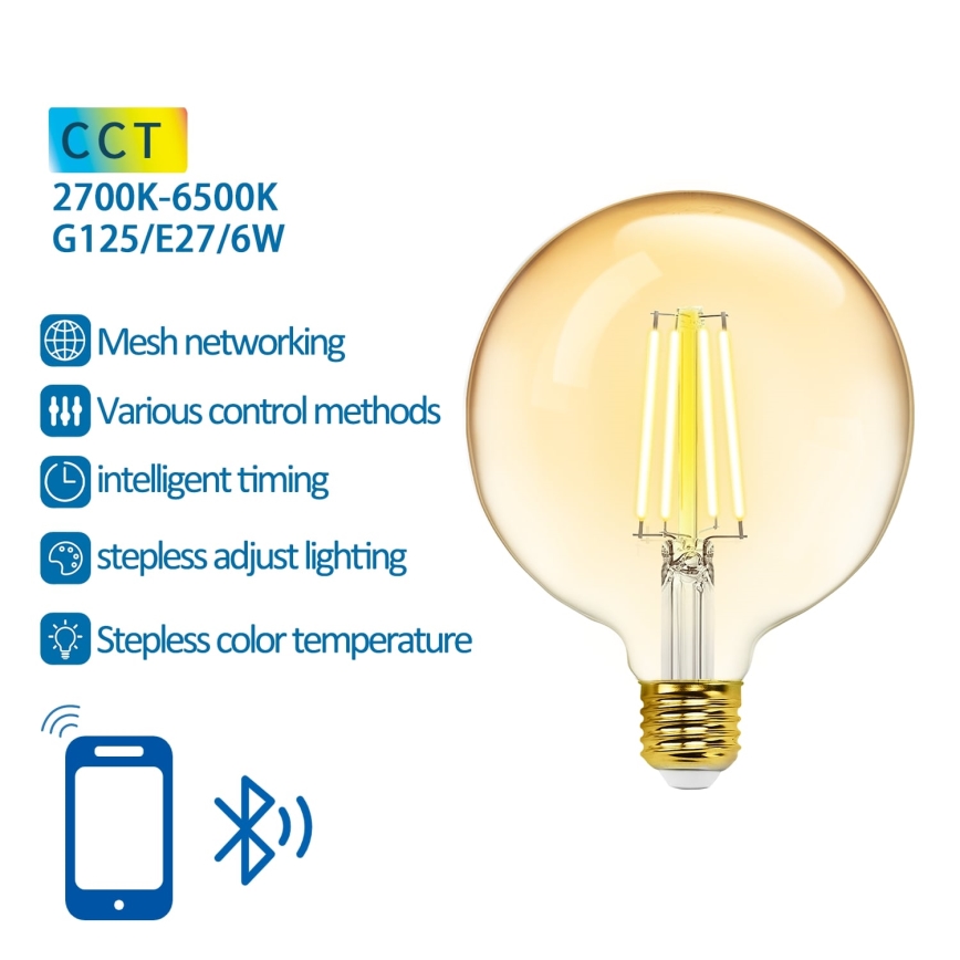 LED pritemdoma elektros lemputė FILAMENT MESH Išmanus G125 E27/6W/230V 2700-6500K - Aigostar