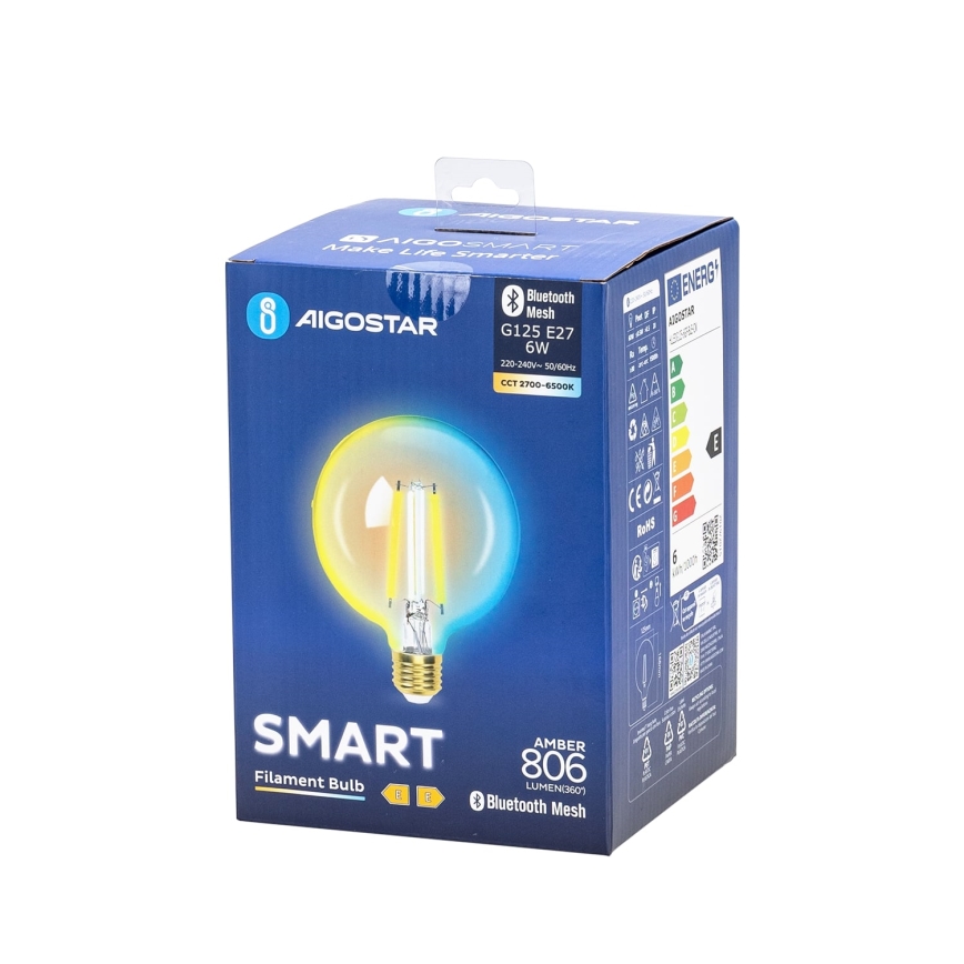 LED pritemdoma elektros lemputė FILAMENT MESH Išmanus G125 E27/6W/230V 2700-6500K - Aigostar