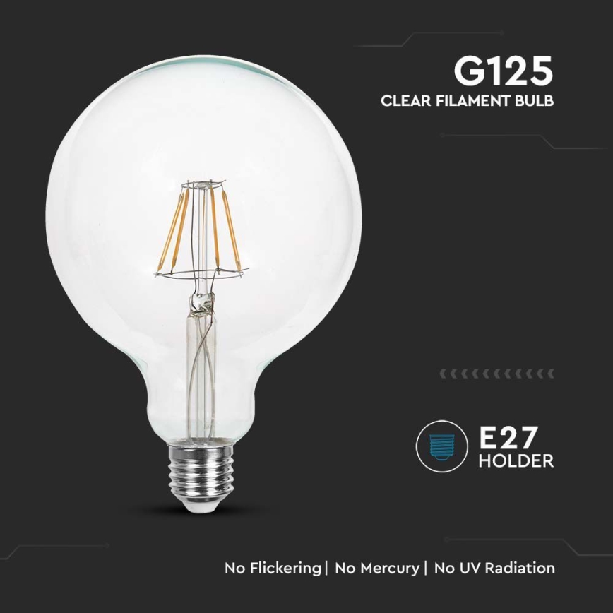 LED elektros lemputė FILAMENT G125 E27/6W/230V 3000K