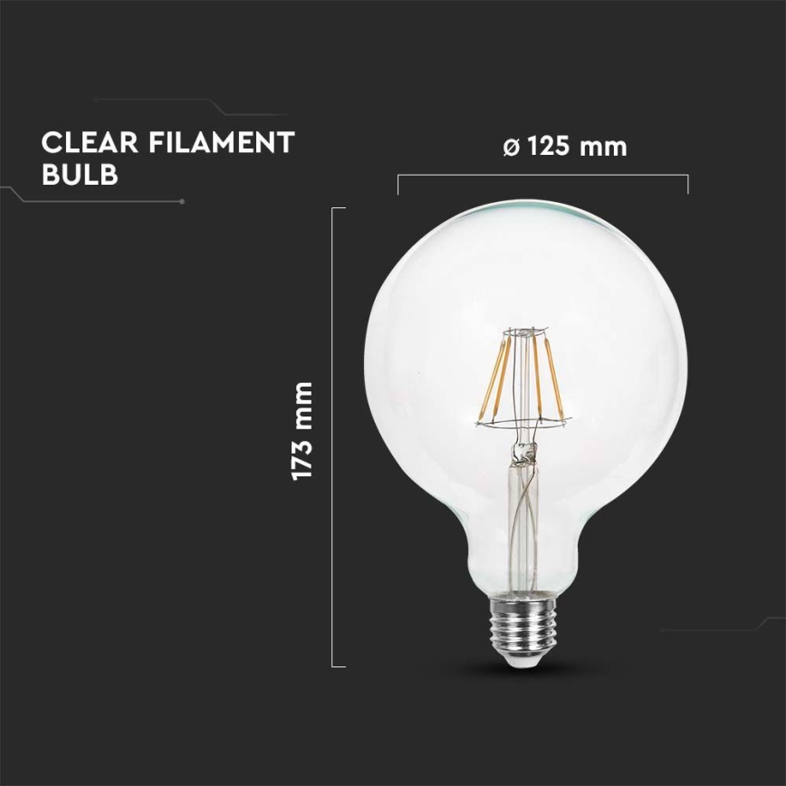 LED elektros lemputė FILAMENT G125 E27/6W/230V 3000K