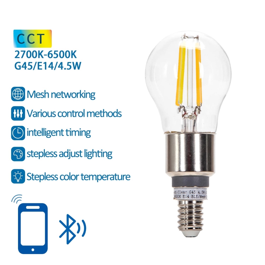 LED pritemdoma elektros lemputė FILAMENT MESH Išmanus G45 E14/4,5W/230V 2700-6500K - Aigostar