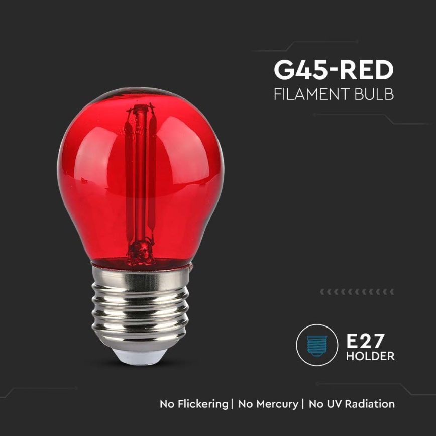 LED elektros lemputė FILAMENT G45 E27/2W/230V raudona