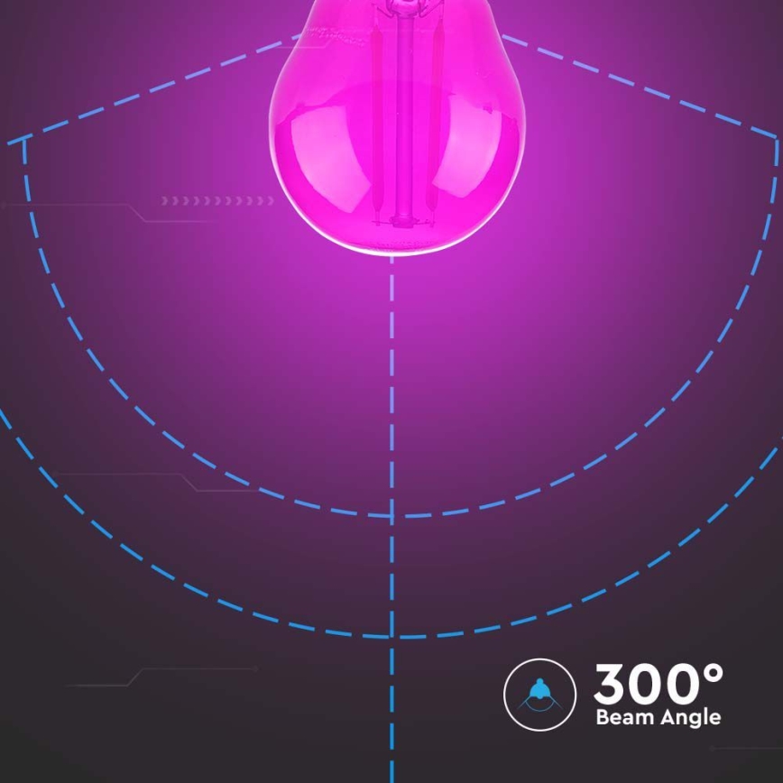 LED elektros lemputė FILAMENT G45 E27/2W/230V rausva