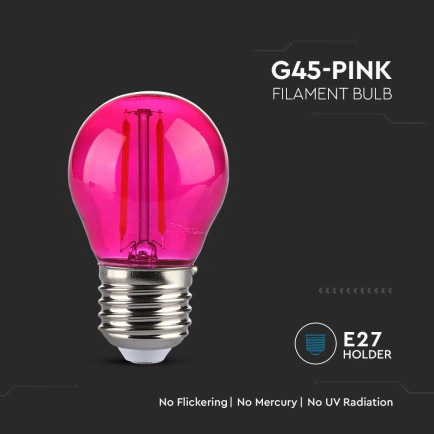 LED elektros lemputė FILAMENT G45 E27/2W/230V rausva
