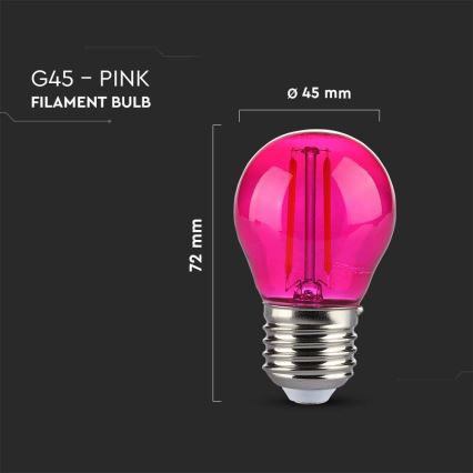 LED elektros lemputė FILAMENT G45 E27/2W/230V rausva