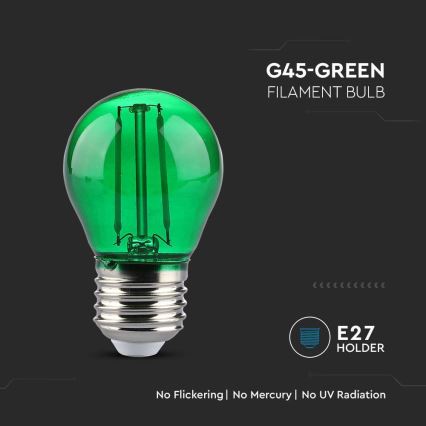 LED elektros lemputė FILAMENT G45 E27/2W/230V žalia