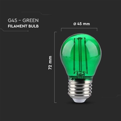 LED elektros lemputė FILAMENT G45 E27/2W/230V žalia
