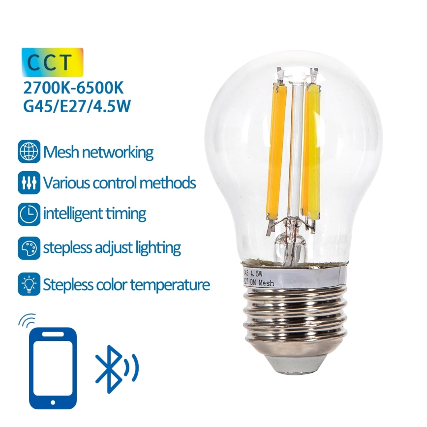 LED pritemdoma elektros lemputė FILAMENT MESH Išmanus G45 E27/4,5W/230V 2700-6500K - Aigostar