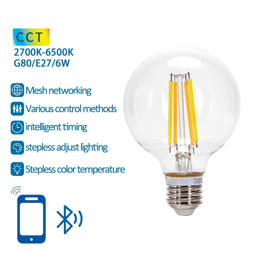 LED pritemdoma elektros lemputė FILAMENT MESH Išmanus G80 E27/6W/230V 2700-6500K - Aigostar