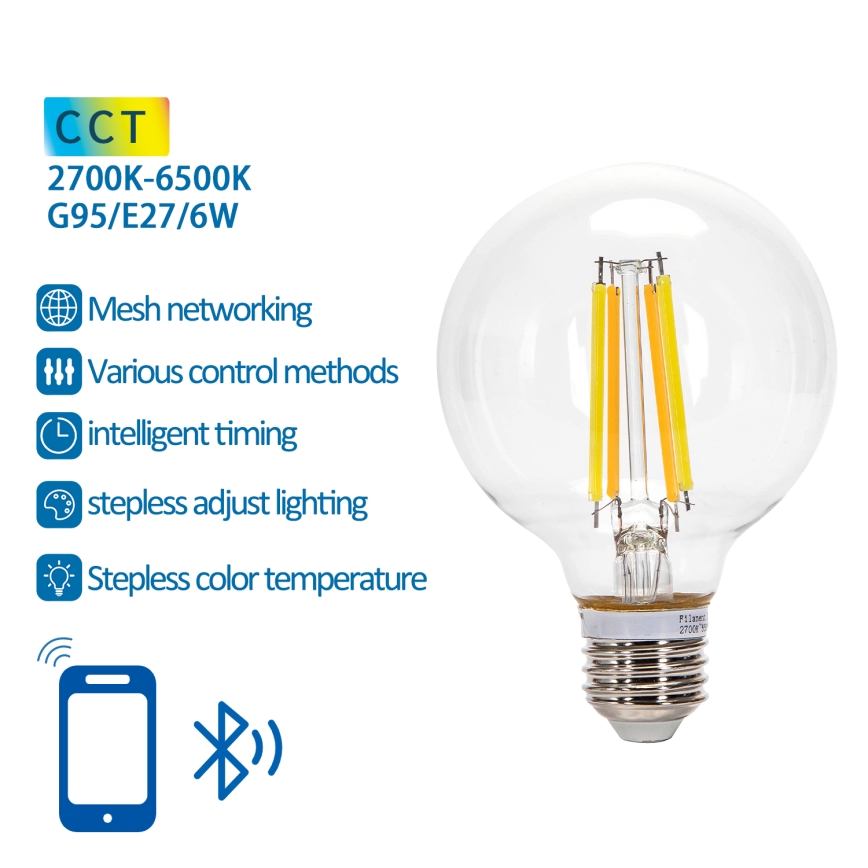 LED pritemdoma elektros lemputė FILAMENT MESH Išmanus G95 E27/6W/230V 2700-6500K - Aigostar