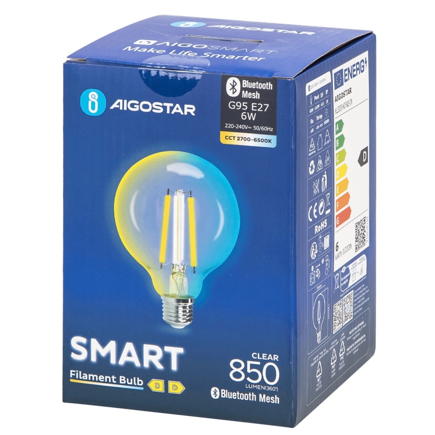 LED pritemdoma elektros lemputė FILAMENT MESH Išmanus G95 E27/6W/230V 2700-6500K - Aigostar