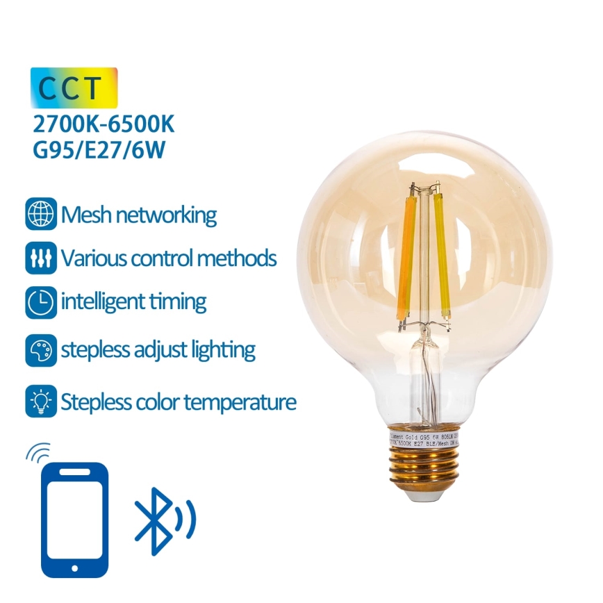 LED pritemdoma elektros lemputė FILAMENT MESH Išmanus G95 E27/6W/230V 2700-6500K - Aigostar