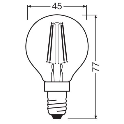 LED elektros lemputė FILAMENT P40 E14/4W/230V 2700K - Osram