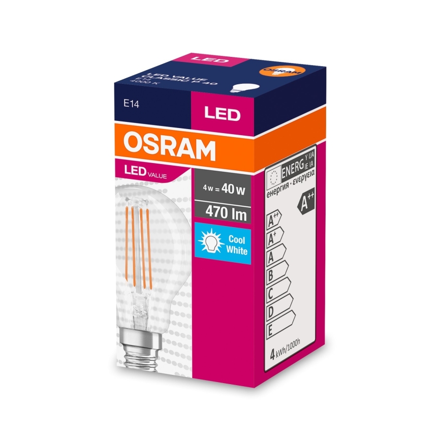 LED elektros lemputė FILAMENT P40 E14/4W/230V 4000K - Osram