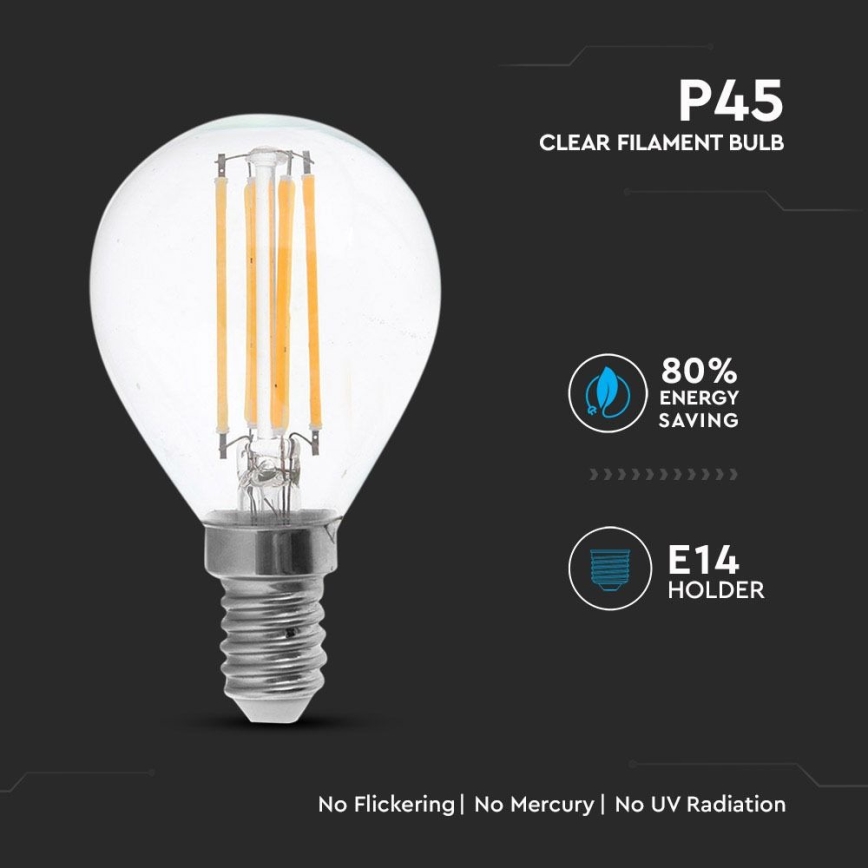 LED elektros lemputė FILAMENT P45 E14/4W/230V 4000K