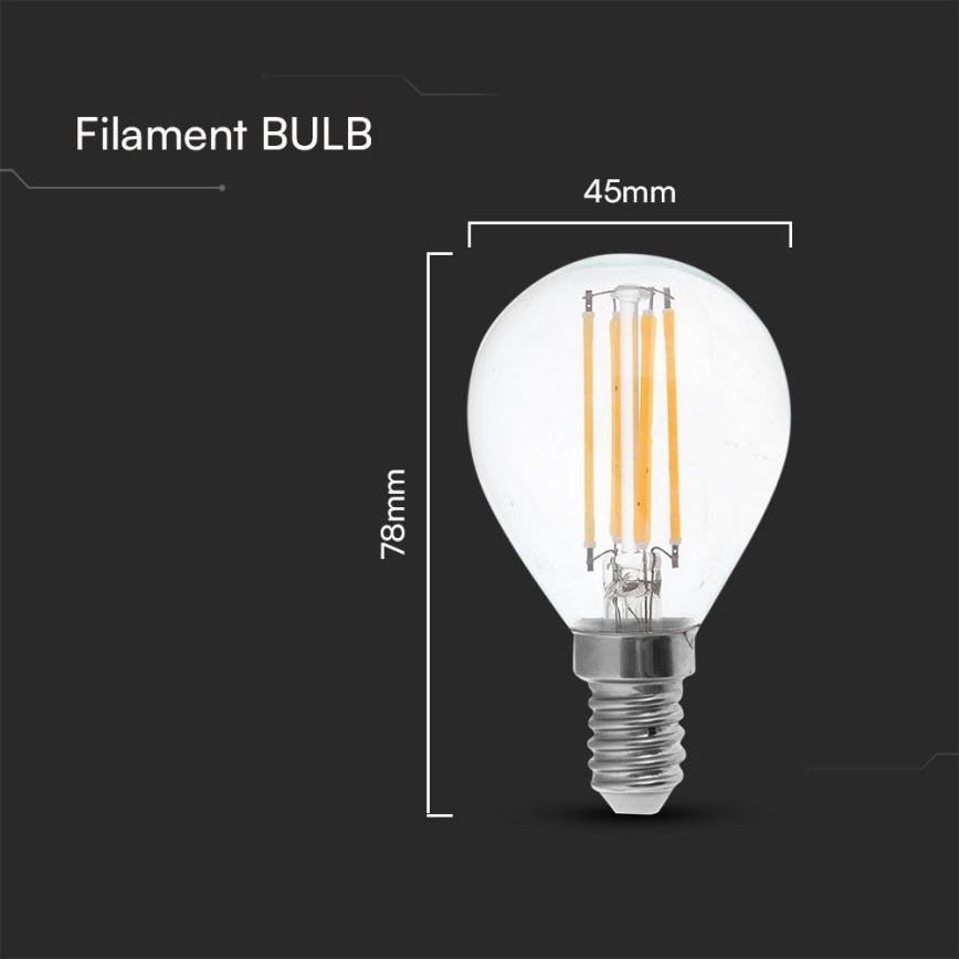 LED elektros lemputė FILAMENT P45 E14/6W/230V 4000K