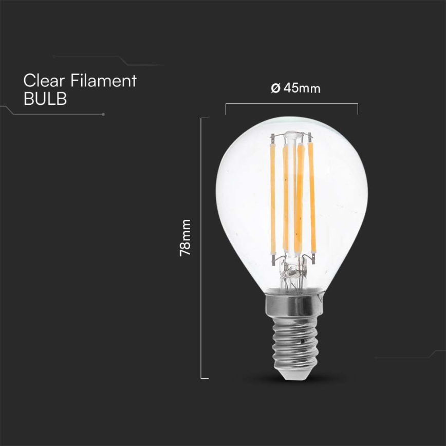 LED elektros lemputė FILAMENT P45 E14/6W/230V 6500K