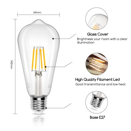 LED elektros lemputė FILAMENT ST64 E27/4W/230V 2700K - Aigostar