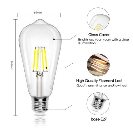 LED elektros lemputė FILAMENT ST64 E27/4W/230V 6500K - Aigostar