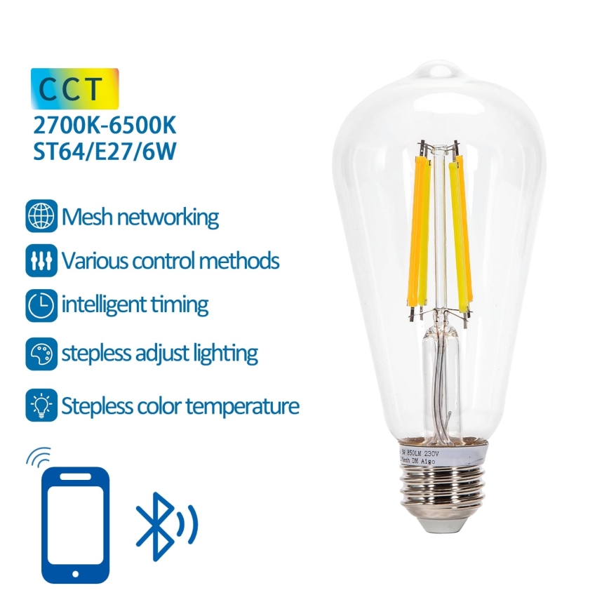 LED pritemdoma elektros lemputė FILAMENT MESH Išmanus ST64 E27/6W/230V 2700-6500K - Aigostar